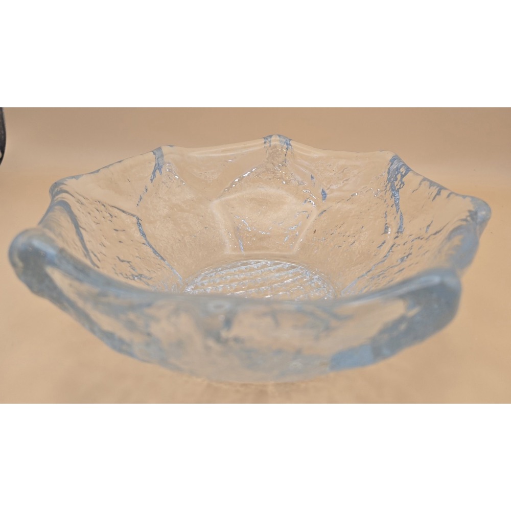 Crystal Clear Bowl Blenko‎ Sunflower  Design Aqua Vintage